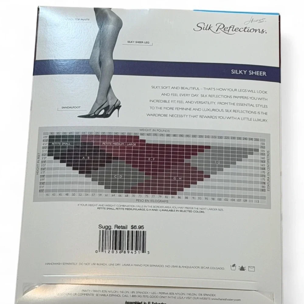 Vintage 90s‎ Hanes Silk Reflections Silky Sheer Control Top Sandalfoot Pantyhose